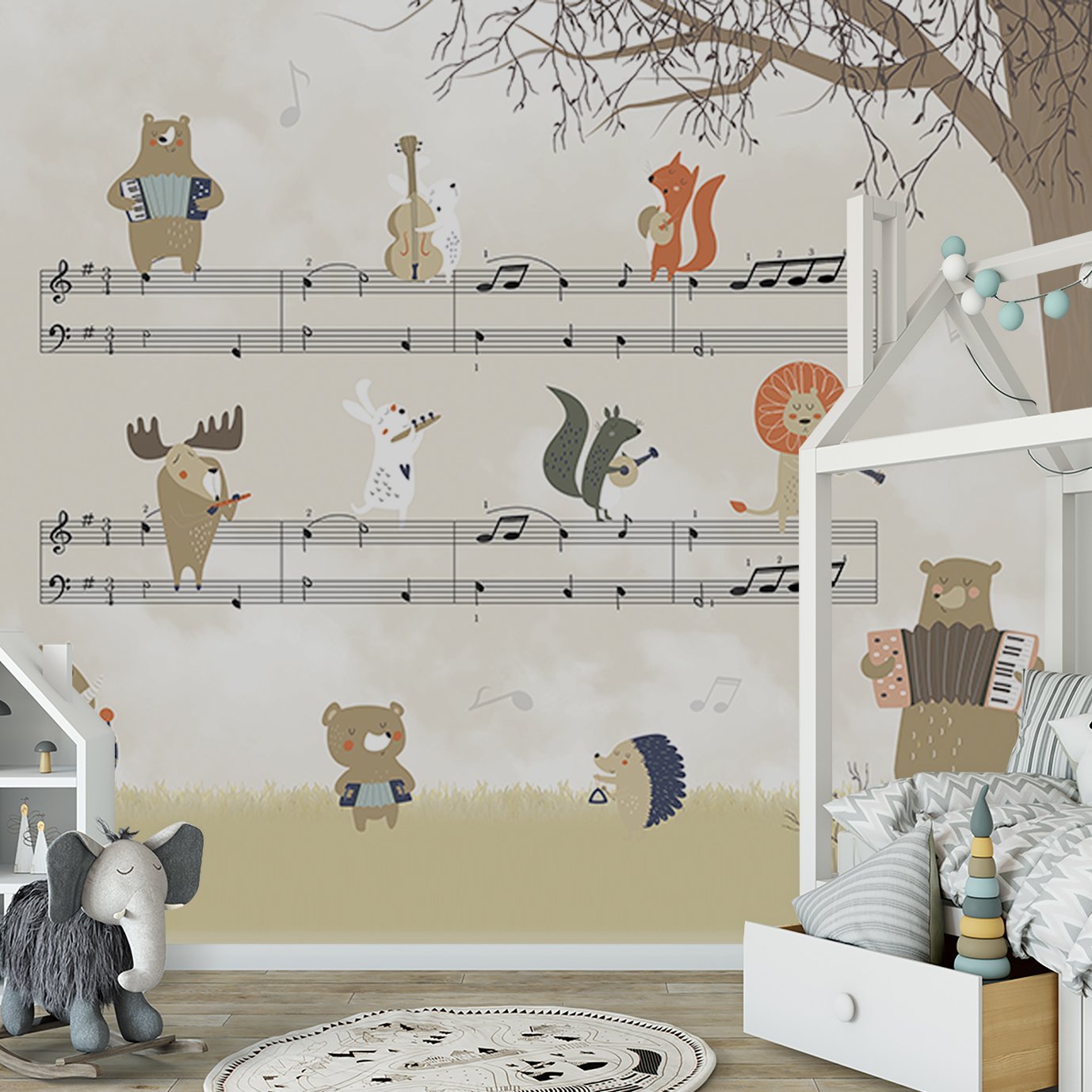 Papel de parede infantil safári animal partitura musical M² PP24A - 3