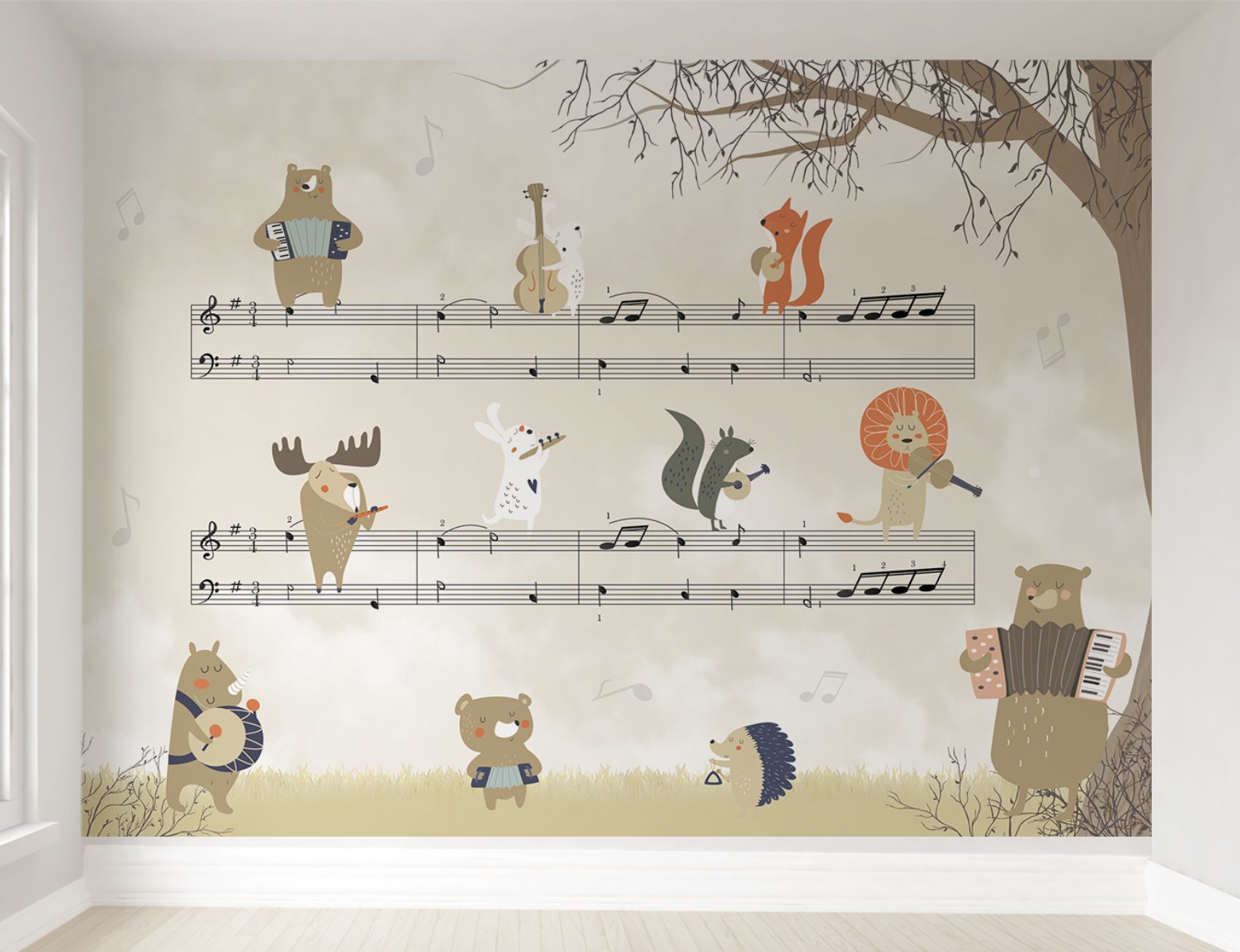 Papel de parede infantil safári animal partitura musical M² PP24A - 1