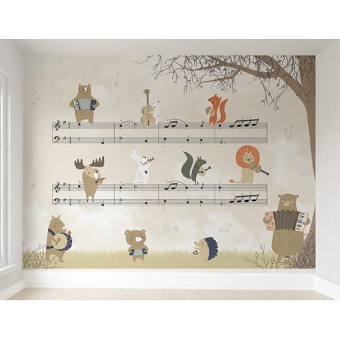 Papel de parede infantil safári animal partitura musical M² PP24A