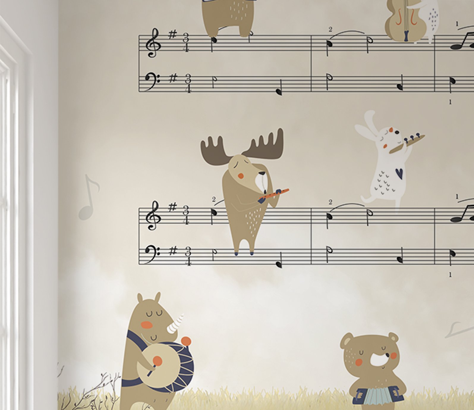 Papel de parede infantil safári animal partitura musical M² PP24A - 2