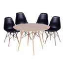 Ver imagem 1 de Conjunto Mesa Eames Dsw Imbuia com a Base de Madeira 90cm + 4 Cadeiras Eames Dsw Preta