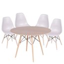 Ver imagem 1 de Conjunto Mesa Eames Dsw Imbuia com a Base de Madeira 90cm + 4 Cadeiras Eames Dsw Fendi