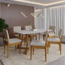 Ver imagem 1 de Conjunto Sala de Jantar Mesa 6 Cadeiras Madeira Maciça e MDF Miami Bege
