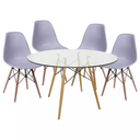Ver imagem 1 de Conjunto Mesa Eiffel de Vidro com a Base Madeira 90cm + 4 Cadeiras Eames Dsw Cinza