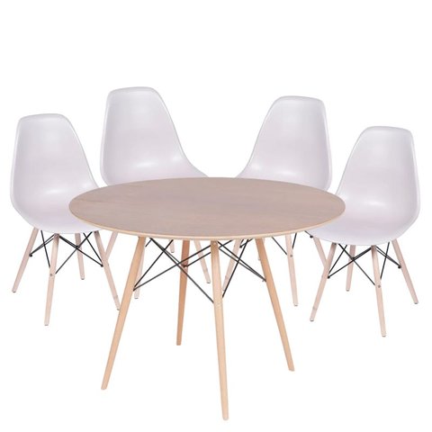Conjunto Mesa Eames Dsw Imbuia com a Base de Madeira 120cm + 4 Cadeiras Eames Dsw Fendi