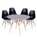 Ver imagem 1 de Conjunto Mesa Eames Dsw Preta com a Base de Madeira 90cm + 4 Cadeiras Eames Dsw Preta