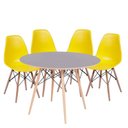 Ver imagem 1 de Conjunto Mesa Eames Dsw Preta com a Base de Madeira 120cm + 4 Cadeiras Eames Dsw Amarela