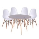 Ver imagem 1 de Conjunto Mesa Eames Dsw Preta com a Base de Madeira 120cm + 4 Cadeiras Eames Dsw Branca