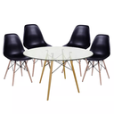 Ver imagem 1 de Conjunto Mesa Eiffel de Vidro com a Base Madeira 90cm + 4 Cadeiras Eames Dsw Preta
