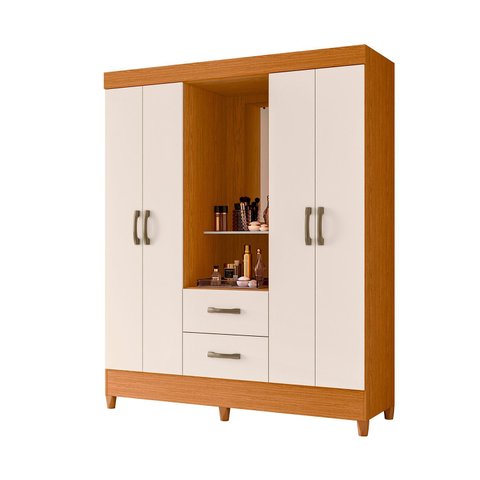 Guarda Roupa Mobi 4 Portas 2 Gavetas Quarto Capelinha Cinamomo com Off White - Albatroz