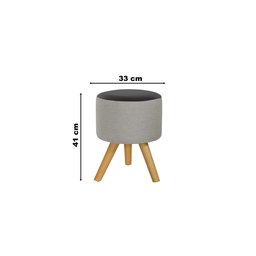 Puff Duna Redondo Pé Palito Banqueta para Os Pés Decorativa Estofada(cinza Claro/preto Corino) - 2