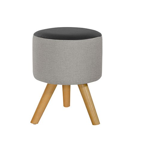 Puff Duna Redondo Pé Palito Banqueta para Os Pés Decorativa Estofada(cinza Claro/preto Corino)