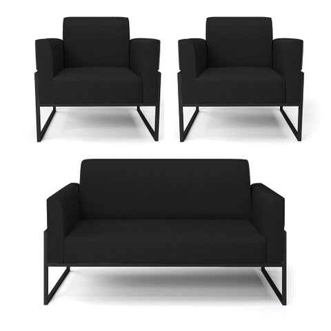 Sofá Namoradeira com 2 Poltronas Base Industrial Alta Preto Marisa Linho D03 - D’Rossi A79 Pr