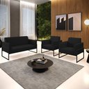 Ver imagem 2 de Sofá Namoradeira com 2 Poltronas Base Industrial Alta Preto Marisa Linho D03 - D’Rossi A79 Pr