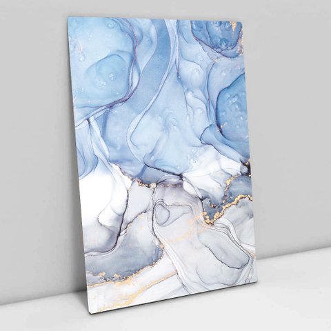 Quadro Decorativo em Canvas Abstrato Mármore Azul Claro TaColado Borda Infinita 60 x 40cm
