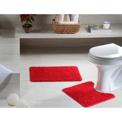 Kit Tapete Banheiro High Algodão 2 Peças Vermelho Oasis