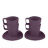Conjunto 4 Canecas Empilháveis e 4 Pires Roxo Púrpura Coza - 1