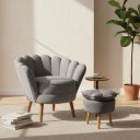 Ver imagem 1 de Poltrona Decorativa Pétala com Puff para Sala de Estar - Élpis Móveis - Veludo Cinza