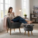 Ver imagem 7 de Poltrona Decorativa Pétala com Puff para Sala de Estar - Élpis Móveis - Veludo Cinza