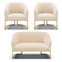 Ver imagem 1 de Namoradeira e 2 Poltronas Base Industrial Dourado Stella Suede D03 - D’Rossi Bege
