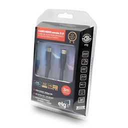 Cabo Hdmi 2.0v, Elg, Hs2030, 3 Metros, 3d Ready, 4k Ultrahd, Conector Banhado a Ouro 24k - 5