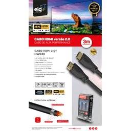 Cabo Hdmi 2.0v, Elg, Hs2030, 3 Metros, 3d Ready, 4k Ultrahd, Conector Banhado a Ouro 24k - 7