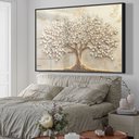 Ver imagem 1 de Quadro Decorativo Árvore da Vida Folhas Delicadas Flores Brancas Sala Quarto Casa Escritório
