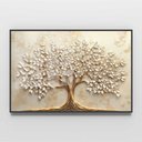 Ver imagem 3 de Quadro Decorativo Árvore da Vida Folhas Delicadas Flores Brancas Sala Quarto Casa Escritório