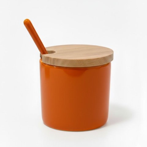 Porta Condimentos Cerâmica e Bambu Moderno 300ml - Luxo:laranja