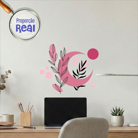 Adesivo Floral Boho Rosa Estilo Nórdico 45x38 Minimalista Mod.05