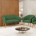 Ver imagem 2 de Kit 01 Namoradeira 02 Lugares e 01 Poltrona Stella Suede Pés Palito Castanho - D’Rossi - Verde