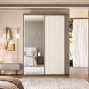 Ver imagem 1 de Guarda Roupa Solteiro 1,46m 2 Portas de Correr com Espelho Cor:Nogal com Areia