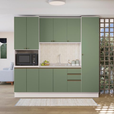 Cozinha Compacta com Kit Forno Celeste Kappesberg 100% Mdf Branco/verde 240cm