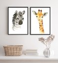 Ver imagem 2 de Kit 2 Quadros Animais Infantis Aquarela 45x34cm:madeira Preta