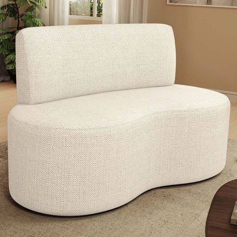 Sofá 2 Lugares 140cm Orgânico para Sala de Estar Living Larissa L02 Linho Champagne - Lyam Decor