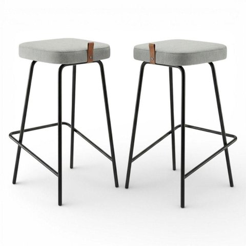 Kit 02 Banquetas Altas Cozinha e Área Gourmet Vik Estofada Linho Cinza - Desk Design