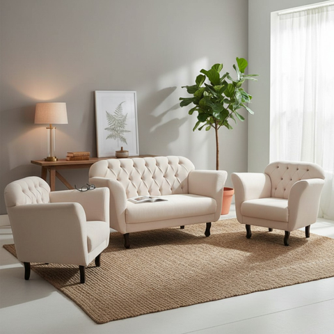 Kit Namoradeira + 2 Poltronas Decorativa Dália Bouclé Bege