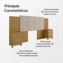 Ver imagem 3 de Cabeceira Suíça Extensível Ripado C/ 2 Mesas de Cabeceira Painel Estofado P/ Box - Cinamomo/pena