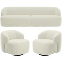 Ver imagem 1 de Sofá 3 Lugares Curvo Orgânico com 02 Poltronas Para Sala Living 220cm Barolo L06 Veludo Bege - Lyam 