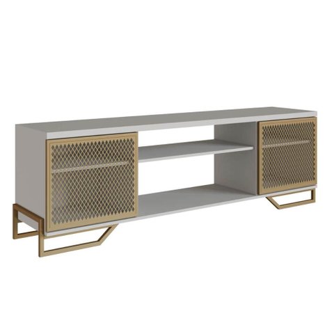 Rack Industrial para Tv até 60 Polegadas com 2 Portas P1027 Arenas Dourado Placa e Ponto