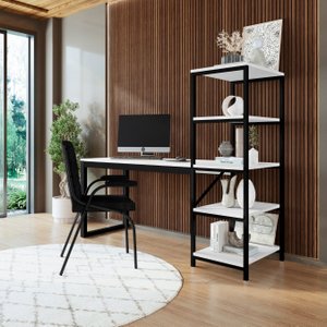 Mesa Innovare Escritório C/ Prateleira Industrial Mdp Branco