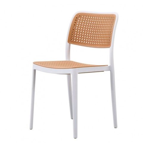 Cadeira de Jantar Amis em Tela Rattan Empilhável - Branca
