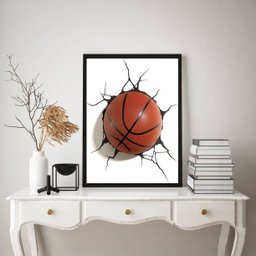 Quadro Decorativo Bola de Basquete 3d 24x18cm - com Vidro:madeira Branca - 1