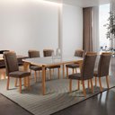 Ver imagem 1 de Mesa de Jantar Liz 6 Lugares Retangular MDF com Vidro 180cm Marrom Moderna