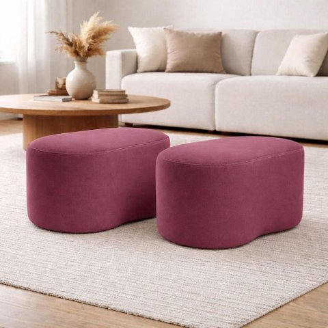 Kit 2 Puff Orgânico Curvo Feijão Sala Redondo Confortável Moderno Suede Rose