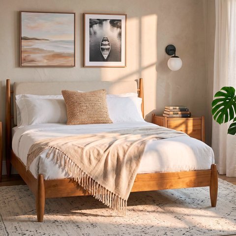 Cama Queen com Cabeceira Estofada Madeira Maciça Baru CabeCasa MadeiraOriginals Marrom/Cacau