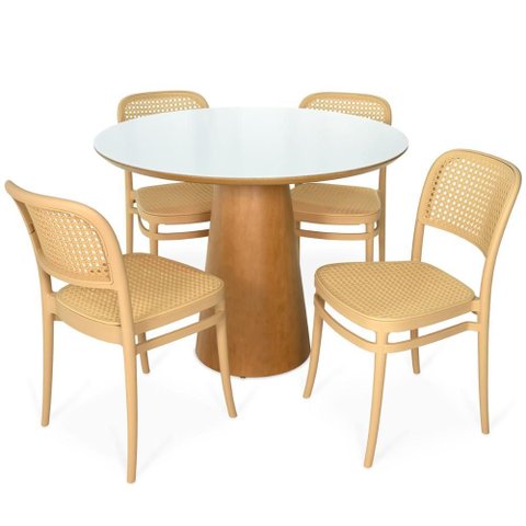 Conjunto Mesa de Jantar Redonda Quiara 100cm Branco com 4 Cadeiras Roma - Nude
