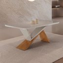 Ver imagem 1 de Mesa de Jantar Yasmin 180cm Tampo Mdf e Vidro Canto Copo Moderna Mobília