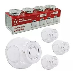 Porta Condimento Vidro 4 Peças com Tampa Cromada - Porta Condimentos Vidro 4 Peças Guardar Temperos - 5