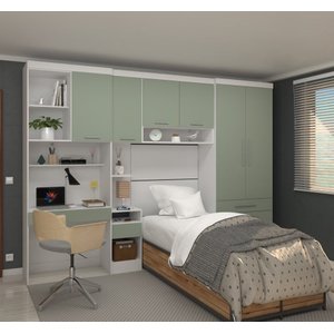 Guarda Roupa Dormitório Modulado Alpes Solteiro Bancada de Estudo - Roupeiro Luciane M05:verde